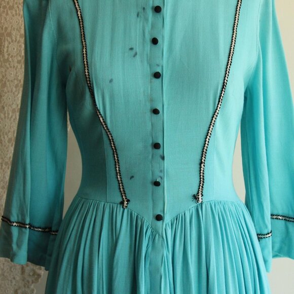 Vintage 1950s 1960s Victorian Day Dress Costume, Robins Egg Blue Antique Style - Picture 3 of 10